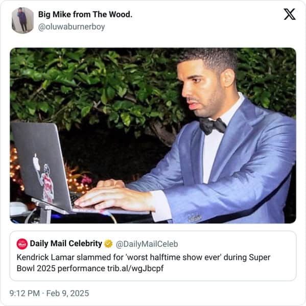 kendrick halftime show memes, Super Bowl LIX halftime show, 2025 Super Bowl performance, Kendrick Lamar Super Bowl set, Super Bowl halftime highlights, Kendrick Lamar memes, Kendrick Super Bowl memes, Kendrick Lamar reaction memes, viral Kendrick memes, Drake diss track memes, Not Like Us memes, Kendrick vs. Drake memes, rap beef memes, kendrick memes