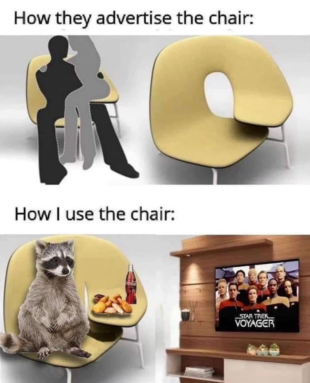 How they advertise the chair: How I use the chair: STAR TREK VOYAGER