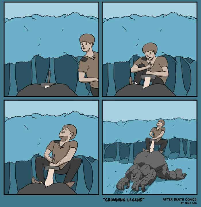 dark humor comics, after death comics, funny web comics, grim panels, eerie illustrations, spooky jokes, grim cartoons, spooky doodles, haunting drawings, ghostly lines, twisted humor, dark comedic style, ominous wisecracks, shadowy quips, morbid jokes, taboo laughs, gloomy punchlines, macabre banter