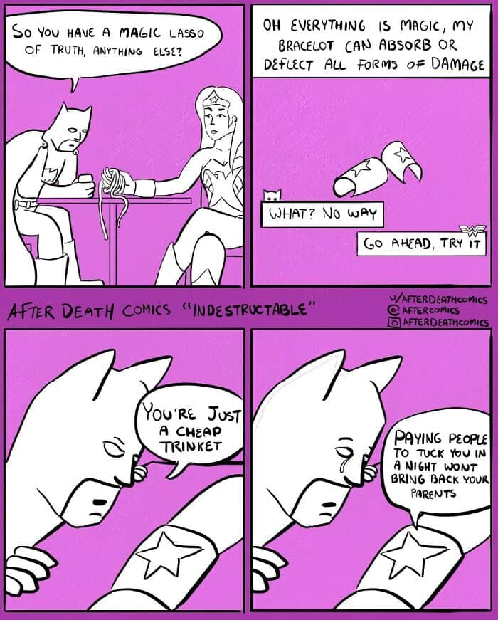 dark humor comics, after death comics, funny web comics, grim panels, eerie illustrations, spooky jokes, grim cartoons, spooky doodles, haunting drawings, ghostly lines, twisted humor, dark comedic style, ominous wisecracks, shadowy quips, morbid jokes, taboo laughs, gloomy punchlines, macabre banter