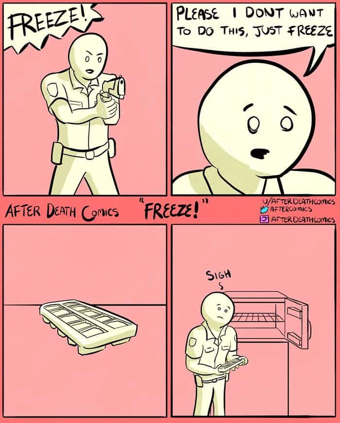 dark humor comics, after death comics, funny web comics, grim panels, eerie illustrations, spooky jokes, grim cartoons, spooky doodles, haunting drawings, ghostly lines, twisted humor, dark comedic style, ominous wisecracks, shadowy quips, morbid jokes, taboo laughs, gloomy punchlines, macabre banter