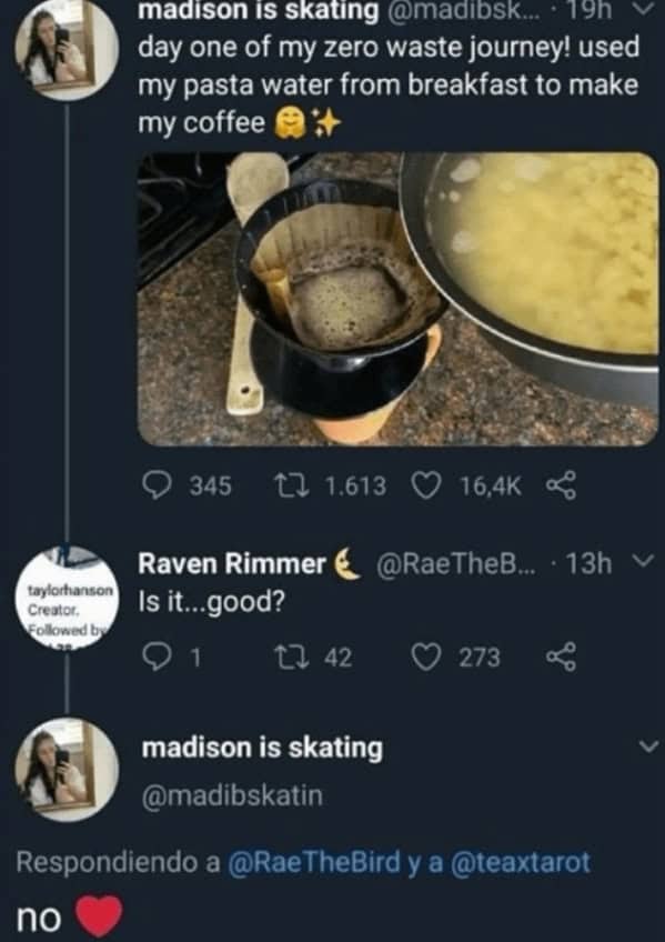 day one of my zero waste journey! used my pasta water from breakfast to make my coffee