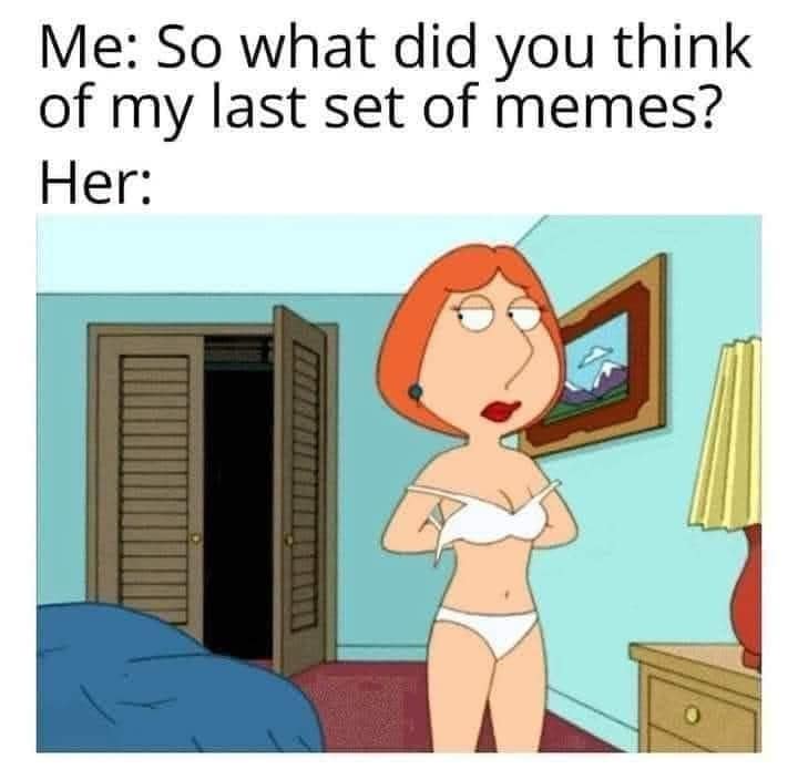 Me: So what did you think of my last set of memes? Her: