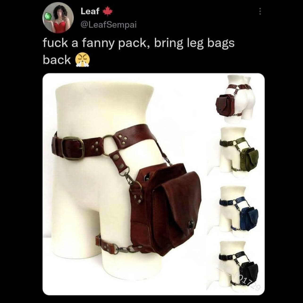 a fanny pack, bring leg bags back