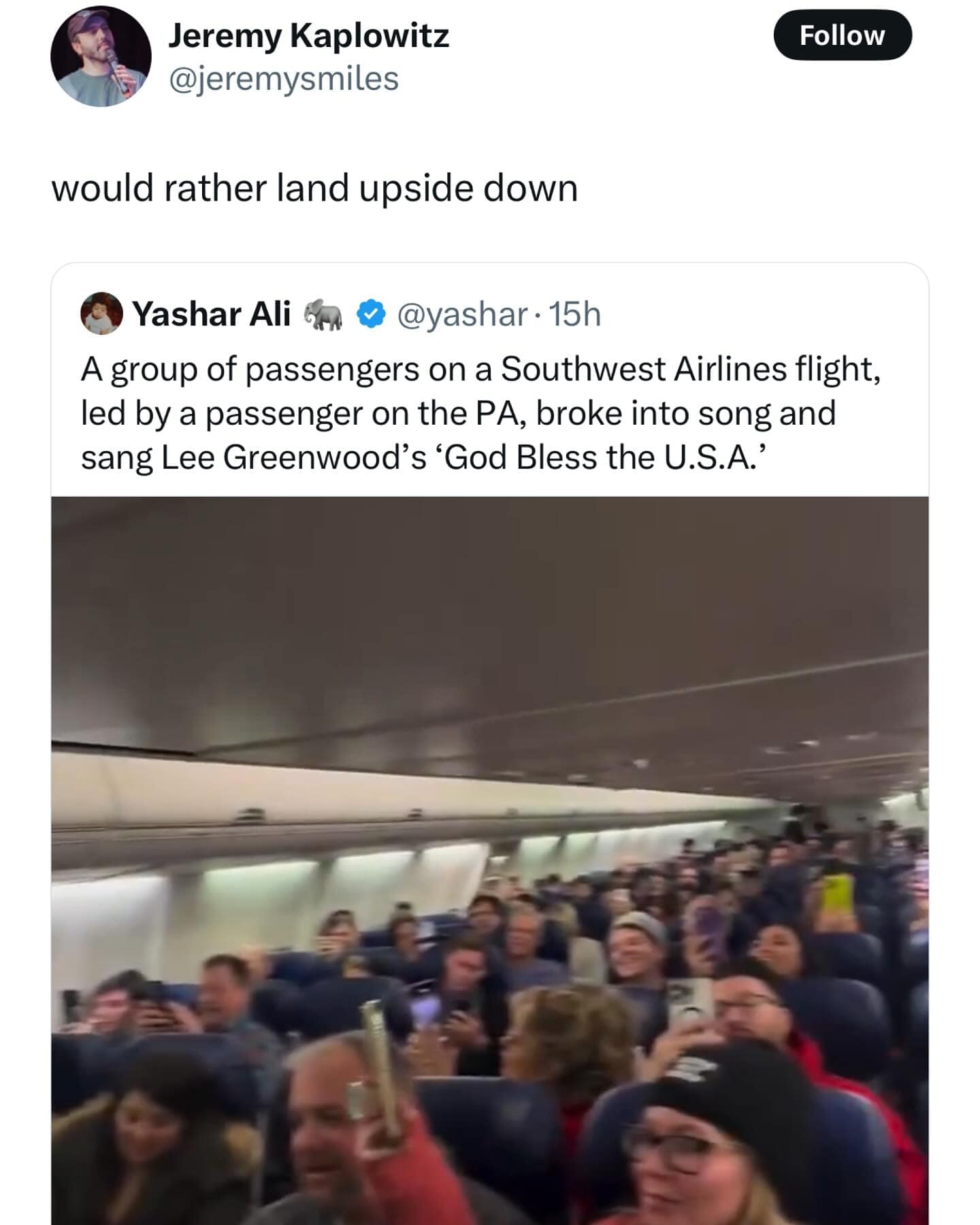 would rather land upside down