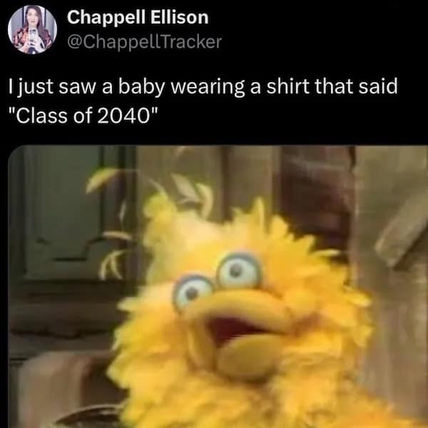 I just saw a baby wearing a shirt that said "Class of 2040"