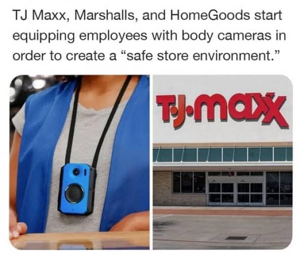 TJ Maxx, Marshalls, and HomeGoods start equipping employees with body cameras in order to create a "safe store environment."