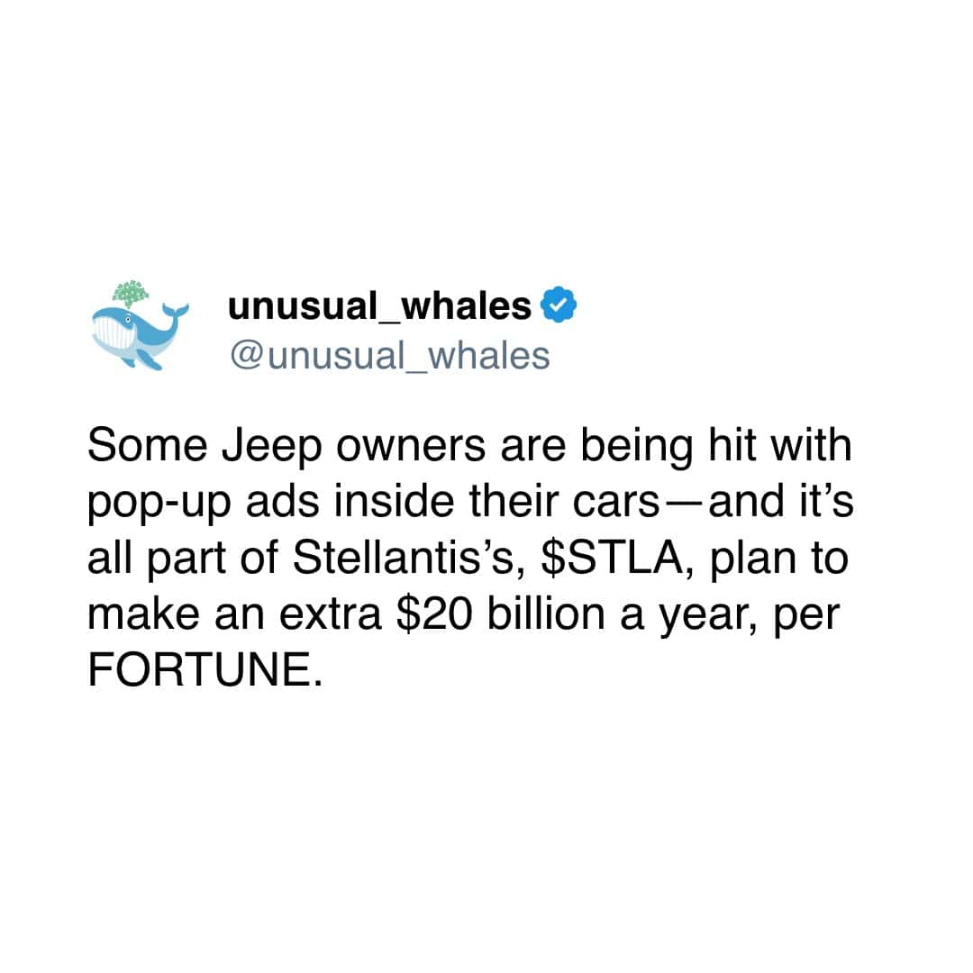 Some Jeep owners are being hit with pop-up ads inside their cars— and it's all part of Stellantis's, $STLA, plan to make an extra $20 billion a year, per FORTUNE.
