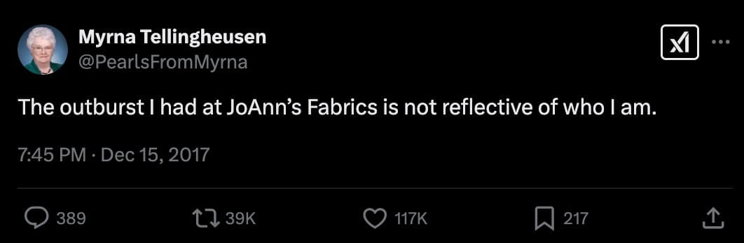 the outburst i had at joann's fabrics is not reflective of who I am