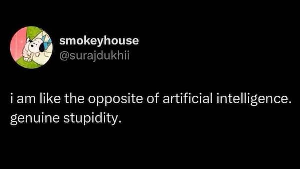 smokeyhouse @surajdukhii i am like the opposite of artificial intelligence. genuine stupidity.