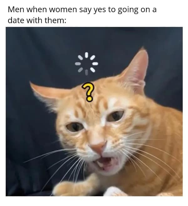 Men when women say yes to going on a date with them: • ?