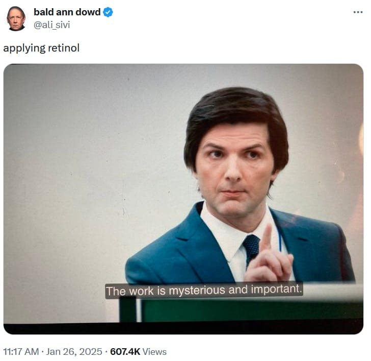 Severance memes, the work is mysterious and important memes, the work is mysterious and important, comedic series jokes, workplace memory jokes, corporate drama references, severence memes, adam scott memes