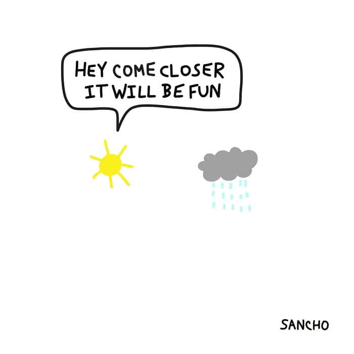 single panel comics, Gabriel Sancho, minimalist comics, one-panel humor, quick jokes, relatable comics, everyday humor, whimsical doodles, simple comics, life observations, quirky humor