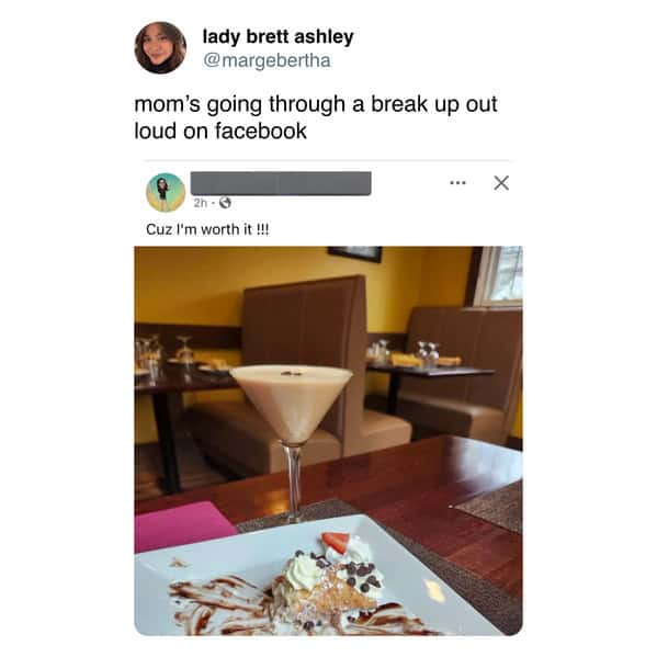 mom's going through a break up out loud on facebook