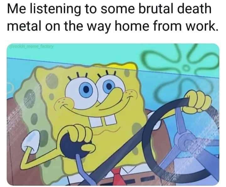 Me listening to some brutal death metal on the way home from work.