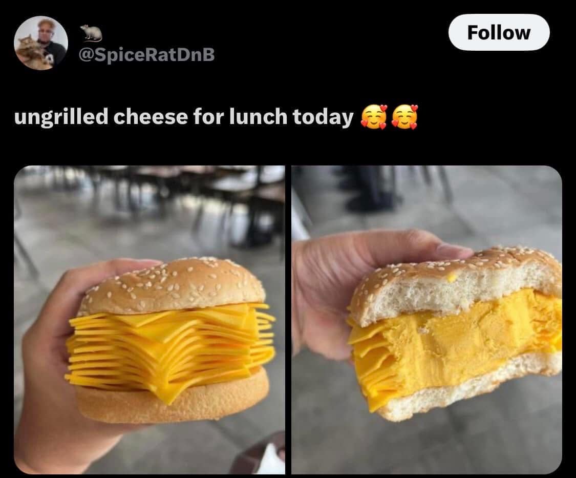 Follow @SpiceRatDnB ungrilled cheese for lunch today & B