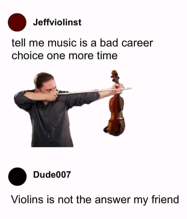 Jeffviolinst tell me music is a bad career choice one more time Dude007 Violins is not the answer my friend