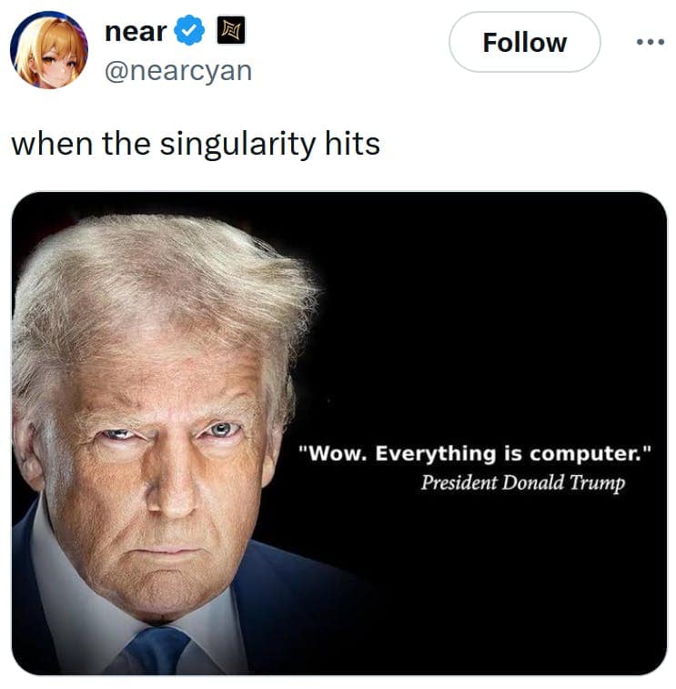 everything is computer memes, trump memes, trump tesla memes, Trump Tesla statement, Trump on Tesla, Trump Model S Plaid speech, viral Trump memes, Trump internet jokes, Trump catchphrase memes, Trump funny moments), tech satire memes, technology humor, AI jokes, modern tech absurdity