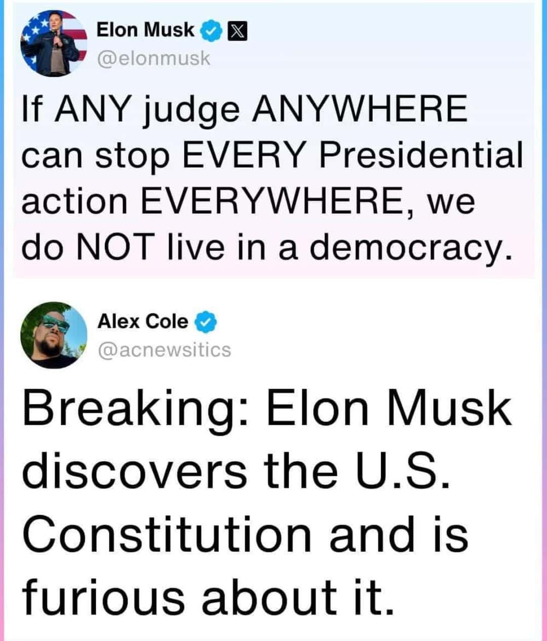 Breaking: Elon Musk discovers the U.S. Constitution and is furious about it.
