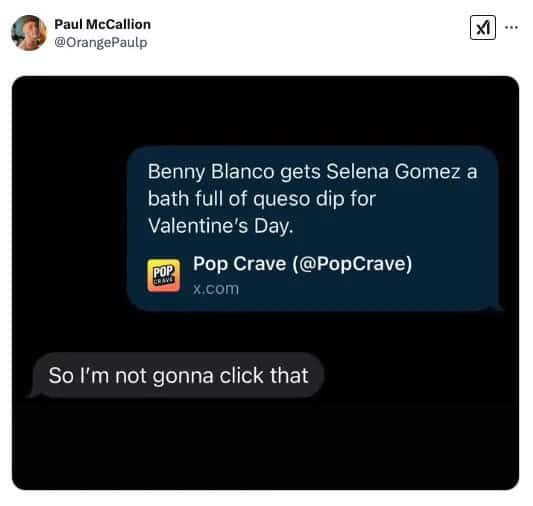 Benny Blanco gets Selena Gomez a bath full of queso dip for Valentine's Day.