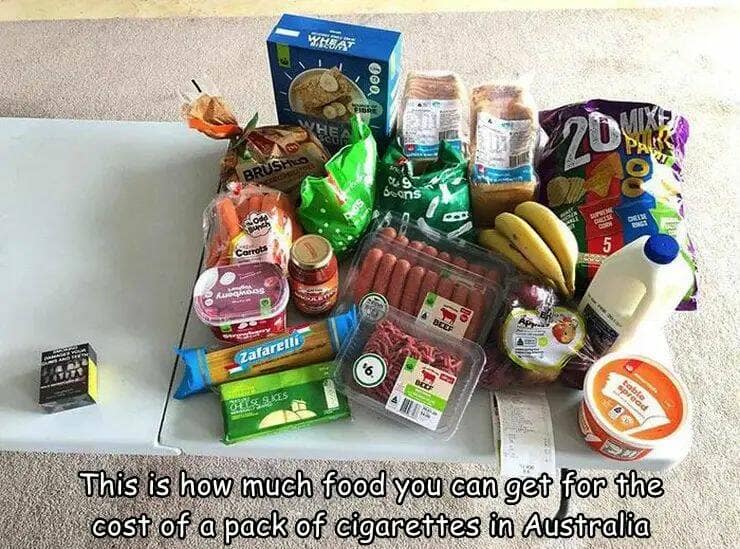 This is how much food you can get for the cost of a pack of cigarettes in Australia