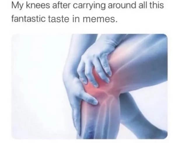 My knees after carrying around all this fantastic taste in memes.