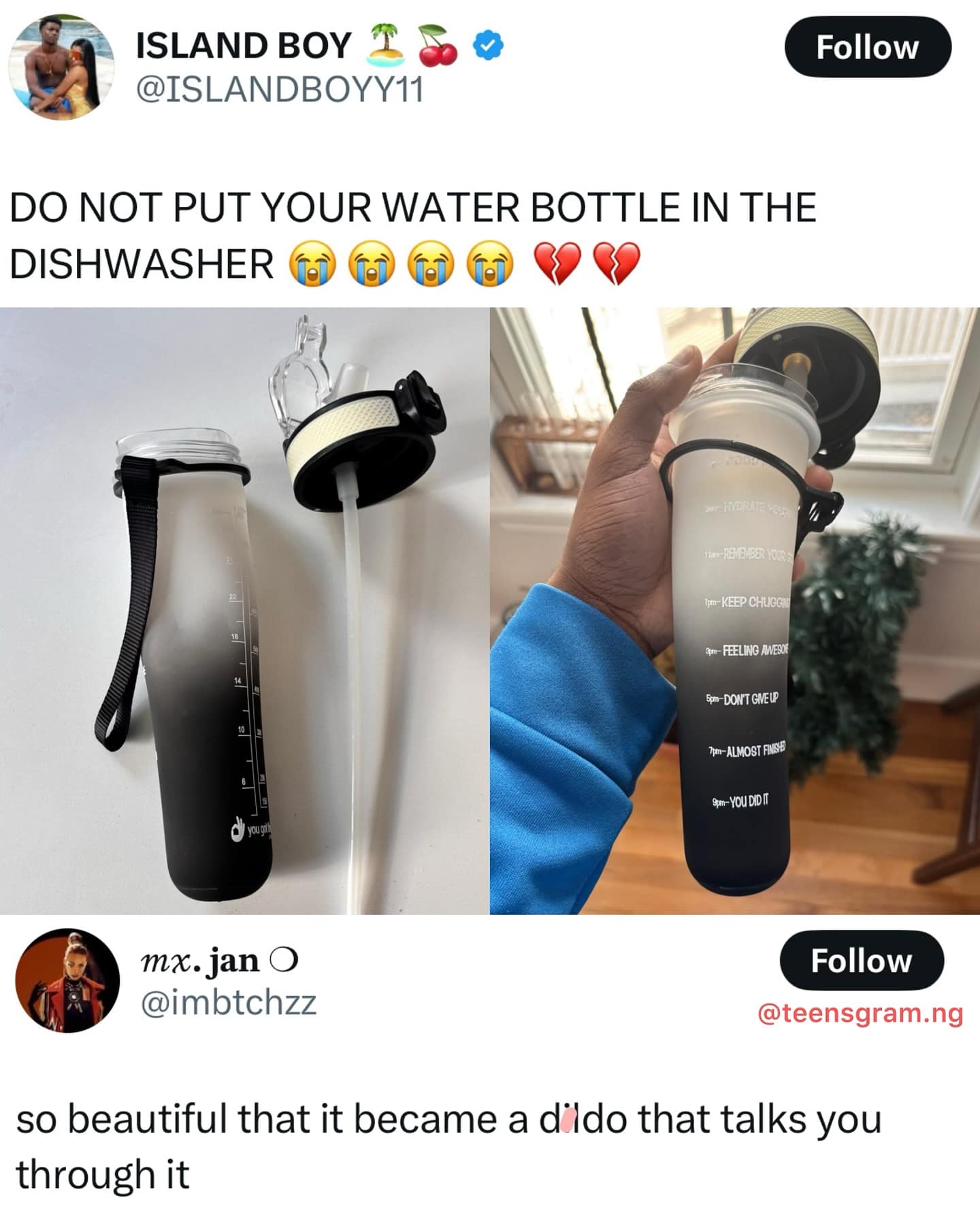 DO NOT PUT YOUR WATER BOTTLE IN THE DISHWASHER