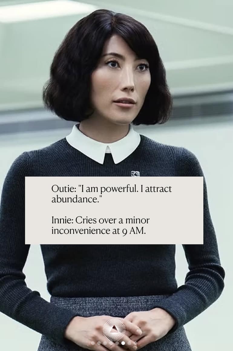 innie vs outie memes, severance memes, work-life balance memes, Severance memes, office identity memes, workplace memes, professional persona memes, work humor, corporate humor memes, dual identity memes, work personality memes