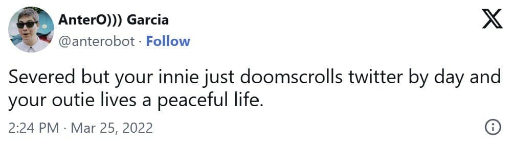 innie vs outie memes, severance memes, work-life balance memes, Severance memes, office identity memes, workplace memes, professional persona memes, work humor, corporate humor memes, dual identity memes, work personality memes