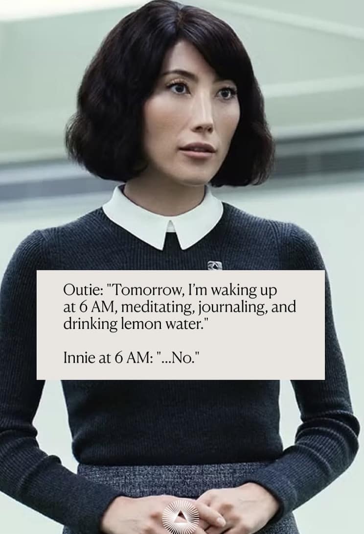 innie vs outie memes, severance memes, work-life balance memes, Severance memes, office identity memes, workplace memes, professional persona memes, work humor, corporate humor memes, dual identity memes, work personality memes