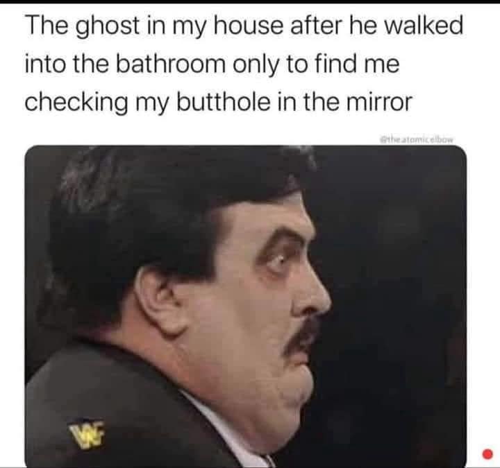 The ghost in my house after he walked into the bathroom only to find me checking my butthole in the mirror