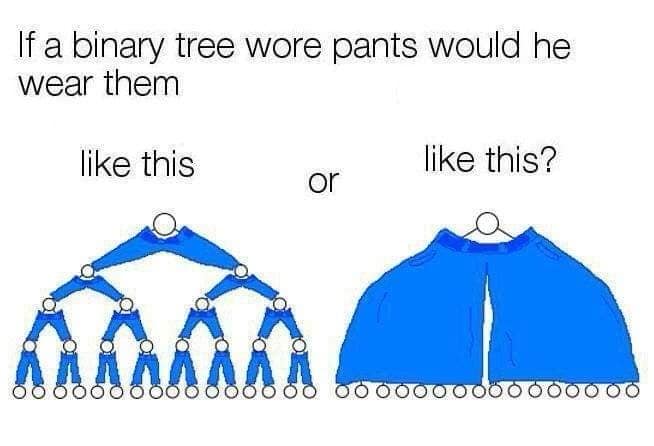 If a binary tree wore pants would he wear them like this like this? or ARRA 00000000