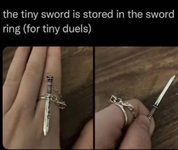 the tiny sword is stored in the sword ring (for tiny duels)