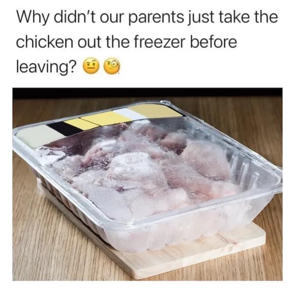 Why didn't our parents just take the chicken out the freezer before leaving?
