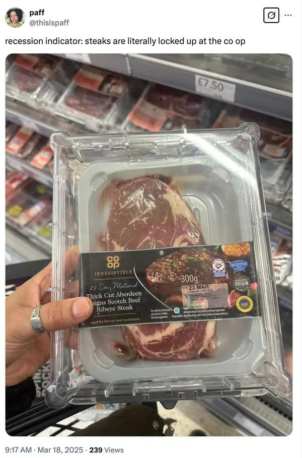 recession indicator: steaks are literally locked up at the co op
