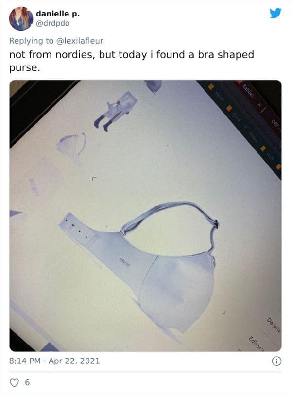 not from nordies, but today i found a bra shaped purse.