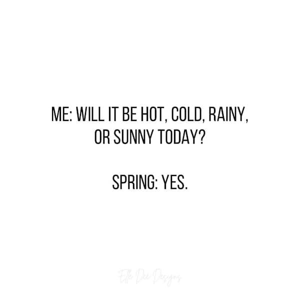 ME: WILL IT BE HOT, COLD, RAINY, OR SUNNY TODAY? SPRING: YES.