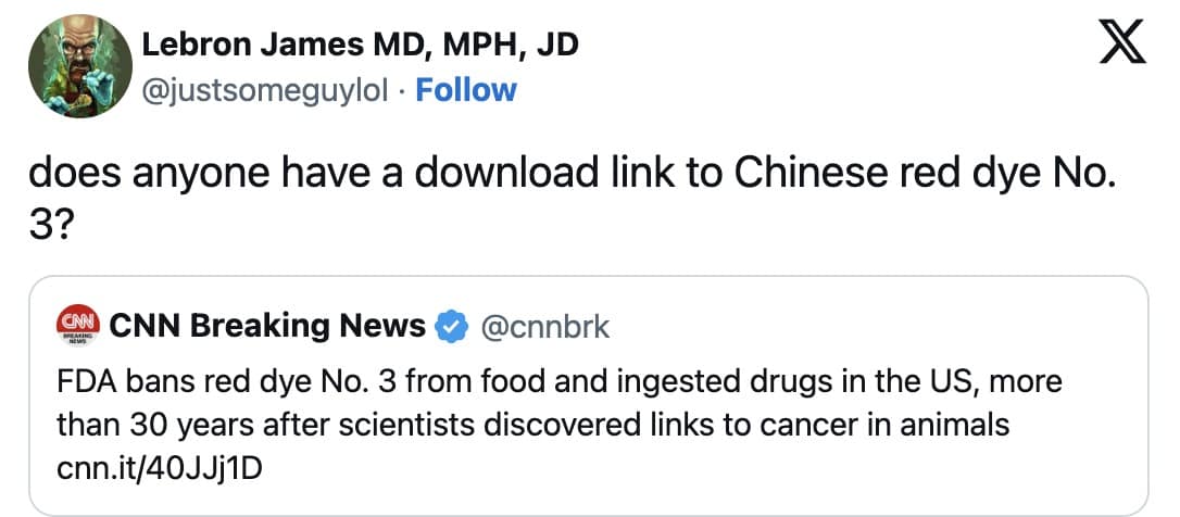 FDA dye ban memes, red 40 memes, food dye ban memes, artificial colorant memes, snack food memes, red dye 40 ban, dye free snacks, natural food coloring jokes, fda regulations memes, flamin hot cheetos jokes, mountain dew memes