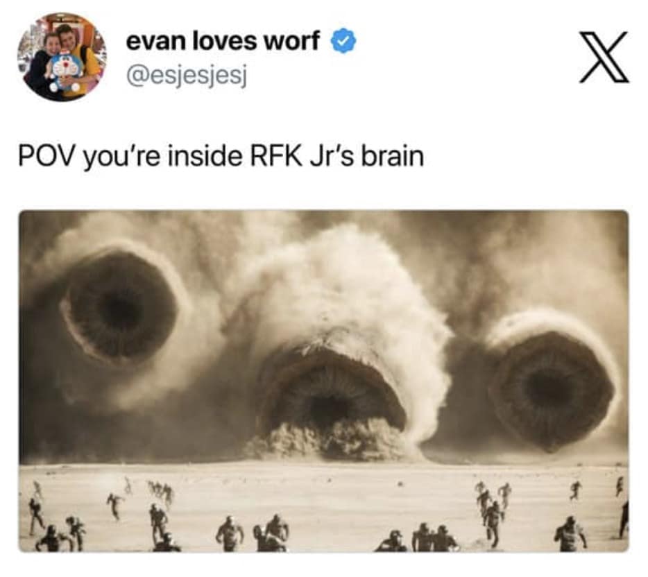 RFK jr memes, rfk memes, political memes, campaign jokes, kennedy memes, election memes, candidate humor, political satire, public health memes, vaccine jokes, brain worm memes, soda memes, diet coke jokes, robert f kennedy junior memes