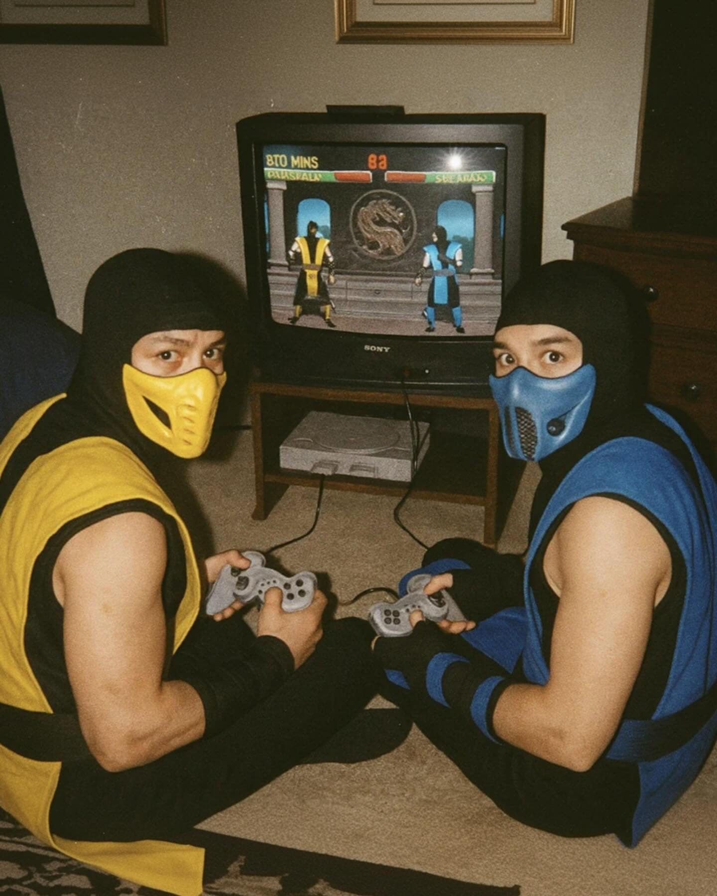 video game characters caught playing their own ps1 games, vintage game humor; classic console jokes; old‑school gaming laughs, ai generated images, ai art pics; generative photo trend; machine‑made visuals, ps1 nostalgia: playstation 1 memories; psx throwback; 90s gaming nostalgia