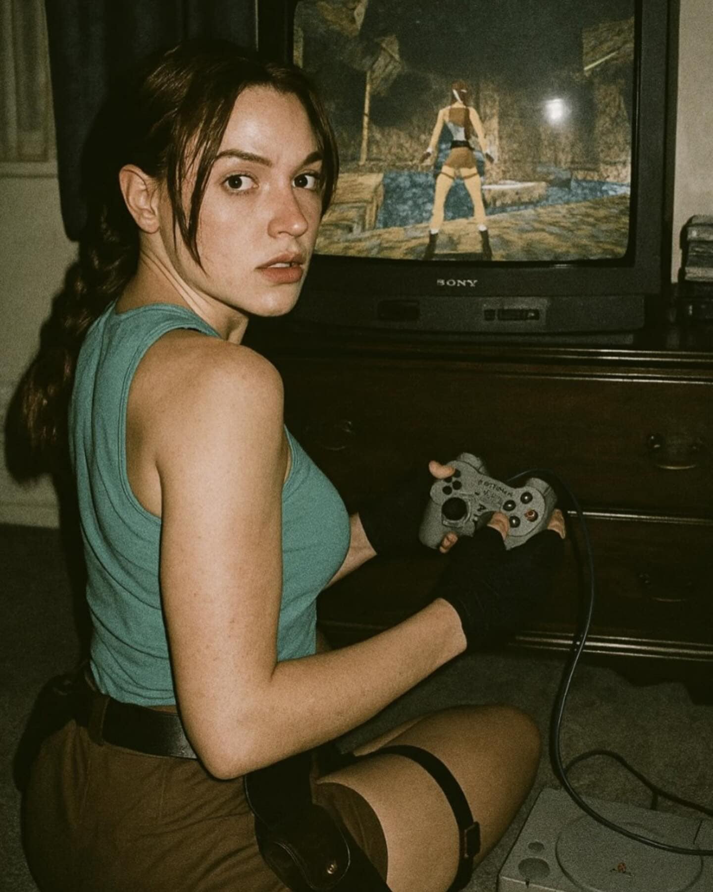 video game characters caught playing their own ps1 games, vintage game humor; classic console jokes; old‑school gaming laughs, ai generated images, ai art pics; generative photo trend; machine‑made visuals, ps1 nostalgia: playstation 1 memories; psx throwback; 90s gaming nostalgia