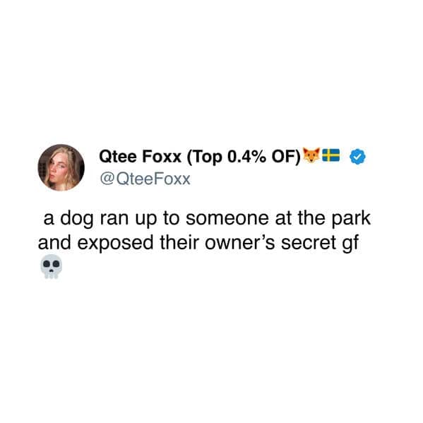 a dog ran up to someone at the park and exposed their owner's secret gf