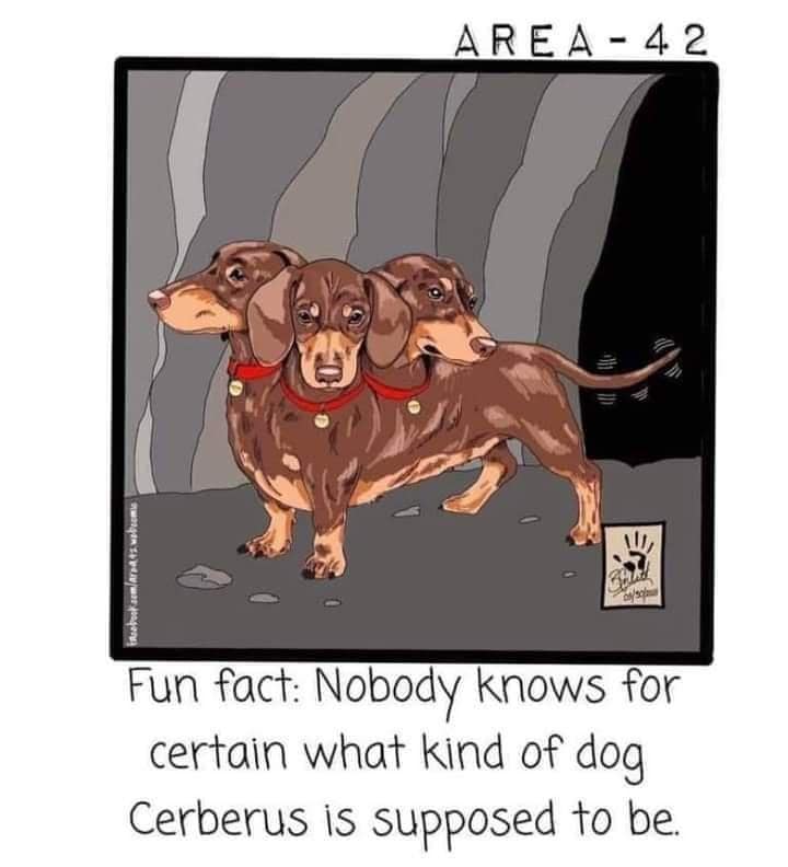 Fun fact: Nobody knows for certain what kind of dog Cerberus is supposed to be.