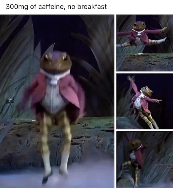 300mg of caffeine, no breakfast