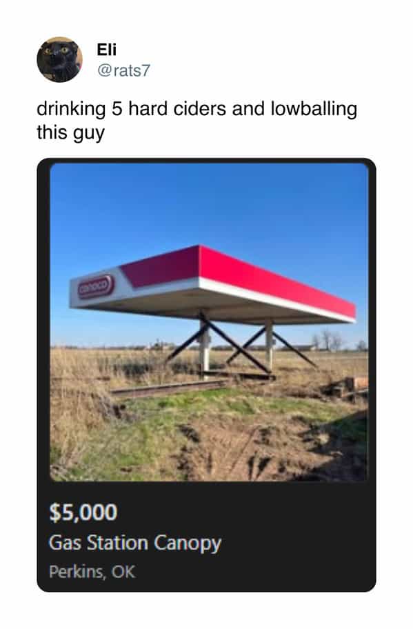 drinking 5 hard ciders and lowballing this guy $5,000 Gas Station Canopy