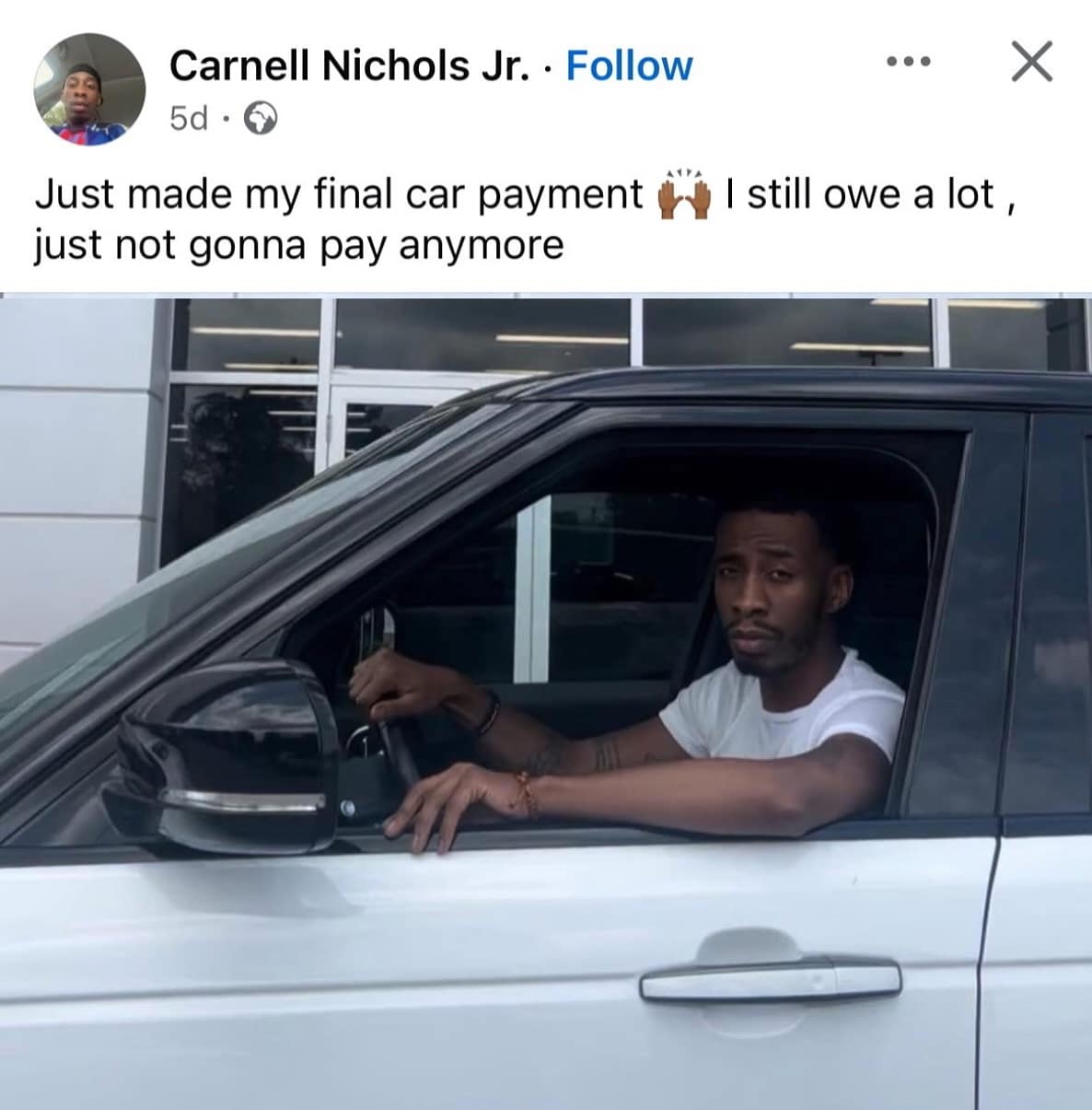 Just made my final car payment just not gonna pay anymore