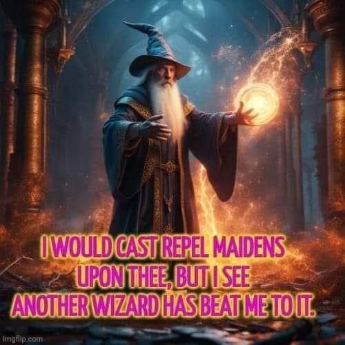 OWOULD CAST REPEL MAIDENS UPON THEE, BUT I SEE ANOTHER WIZARD HAS BEAT ME TOIT.