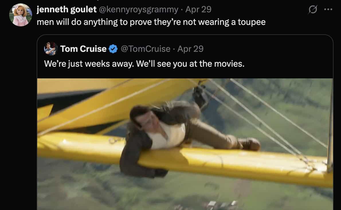 men will do anything to prove they're not wearing a toupee