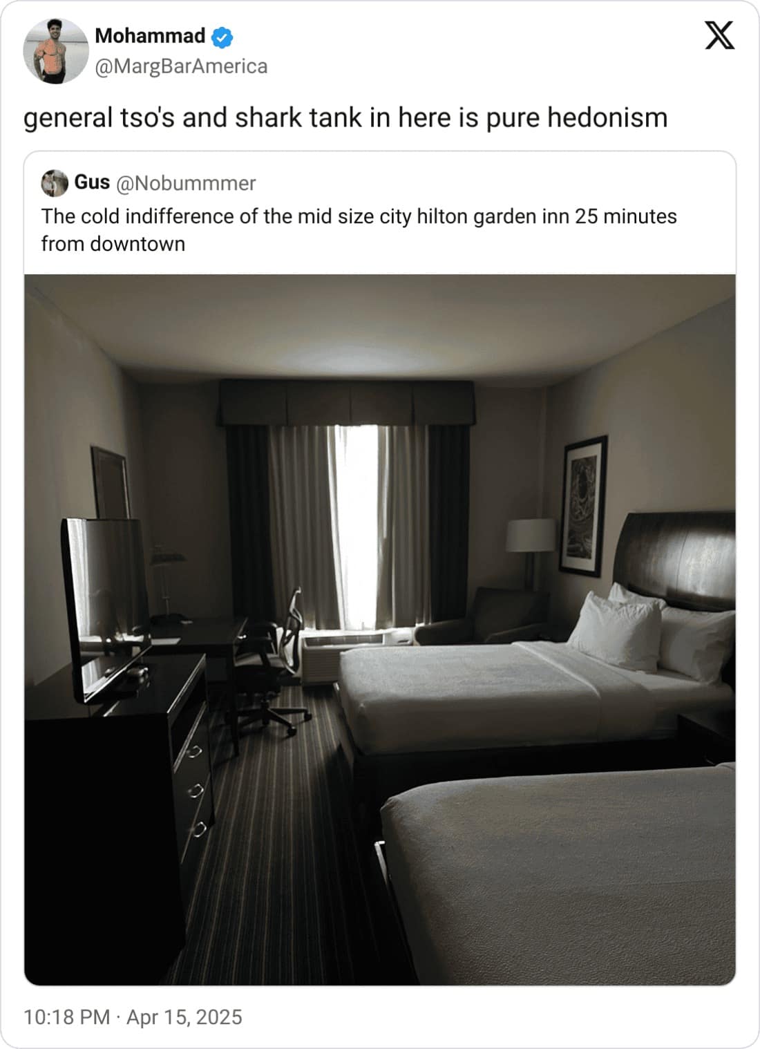 general tso's and shark tank in here is pure hedonism