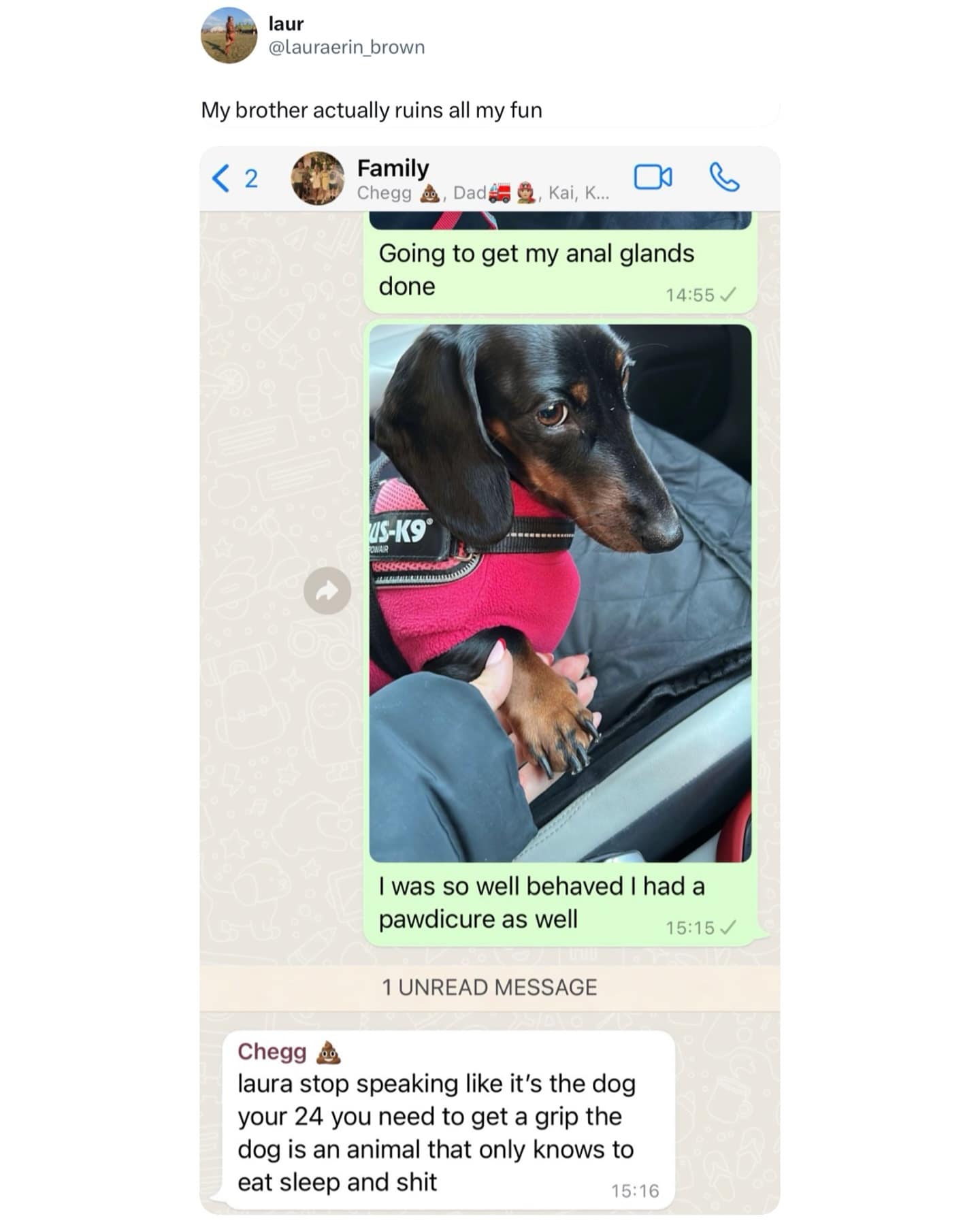 laura stop speaking like it's the dog your 24 you need to get a grip the dog is an animal that only knows to eat sleep